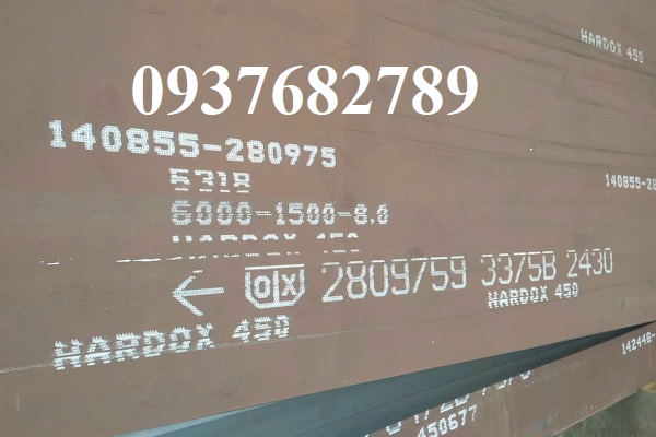 Thép tấm hardox 450 dày 8 x 1500 x 6000mm Thép tấm hardox 450 dày 8 x 1500 x 6000mm